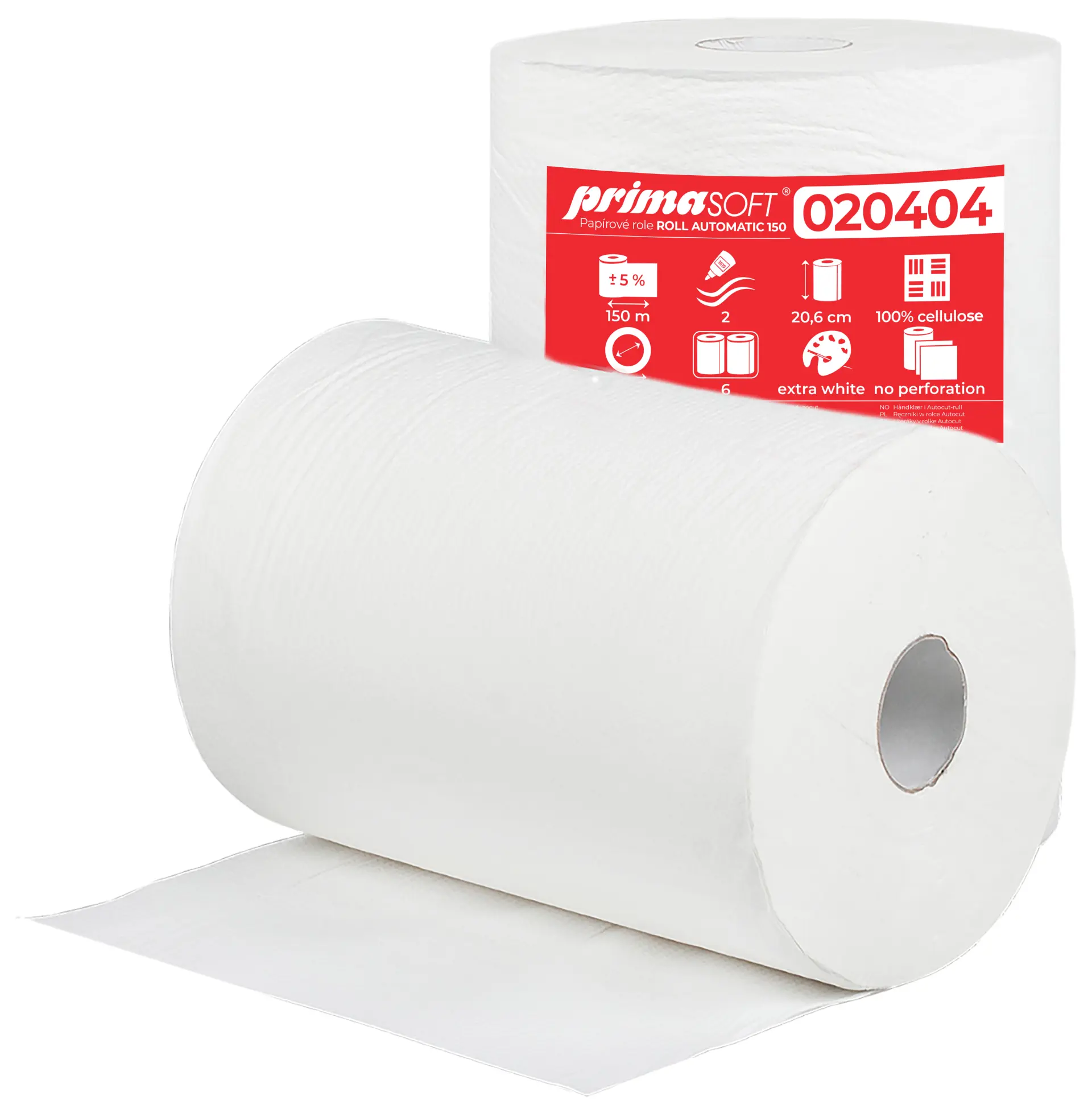 7 – Rollenhandtücher, automatisch, 150 m, primaSoft, 2-lagig, ganzlagig, Ø 17 cm